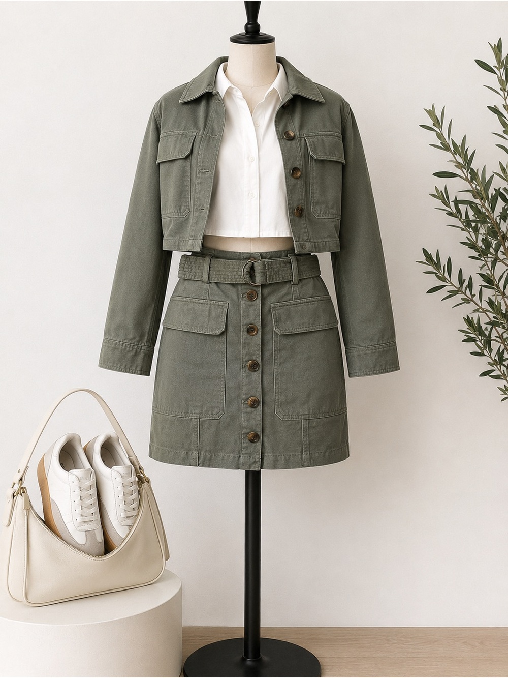 H&M Olive Utility Skirt with Belt